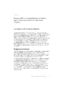 Resource efficiency and productivity of Swedish higher education institutions in the Nordic countries 